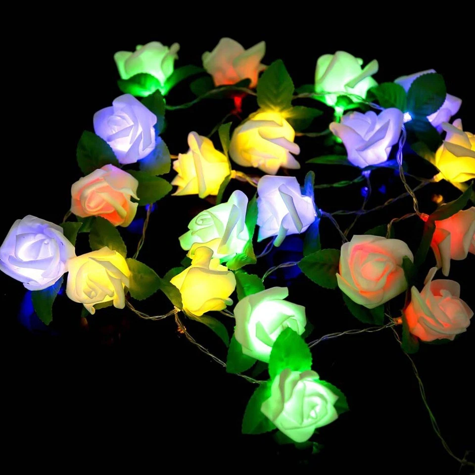20 LED Rose Flower Lights String Fairy Wedding Christmas Party Garden Decoration - Image 2 of 4