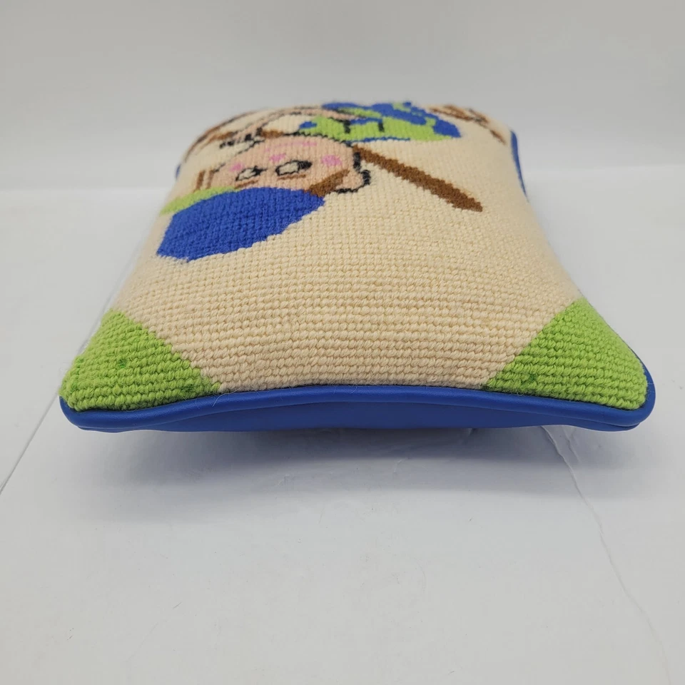 Almohada punta de aguja niño jugando béisbol vinilo trasero 9.5"x7.5" Foto 4 de 4