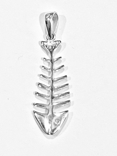 Fish Bone Fish Sterling Silver Pendant Beach Fishing Nautical Approx. 1.5" H - Picture 4 of 9