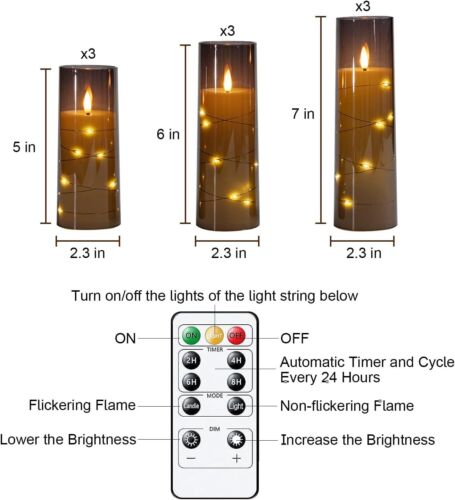 Flameless LED Candles Embedded Star String 9 Pcs Battery Operated Acrylic Pillar - Picture 3 of 6