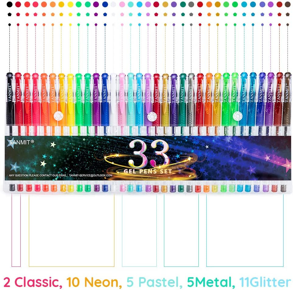 Gel Pens 33 Color Gel Pen Fine Point Colored Pen Set with 40% More Ink for  Adult