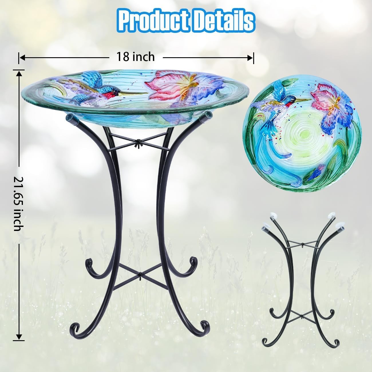 MUMTOP Bird Bath-Outdoor Glass Birdbath - Baths for Outdoors... 