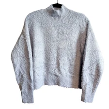 Altar'd State Fuzzy Knit Mock Neck Sweater Light Gray Size XS