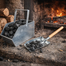 Fireplace Coal Bucket Scuttle Set with Ash Shovel | Log & Kindling Holder Tools