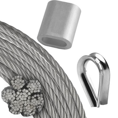 SET Drahtseil mit Pressklemmen Kausche Stahlseil Edelstahl A4 Alupressklemmen