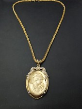 VTG Cameo Necklace Goldtone Rhinestone, 29"