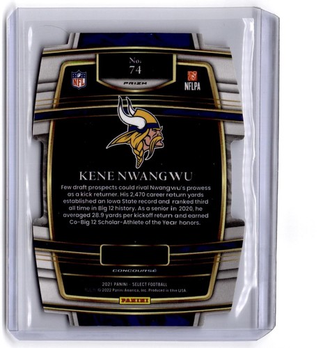 2021 Panini Select Kene Nwangwu RC #74 Black and Gold Prizm Die Cut Vikings - Foto 2 di 2
