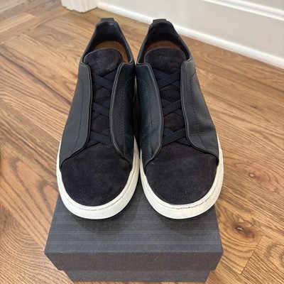 Ermenegildo Zegna トリプルステッチ　ネイビー スニーカー Zegna Triple Stitch Sneakers Navy Blue Calf Suede Mens US 11 EU 44