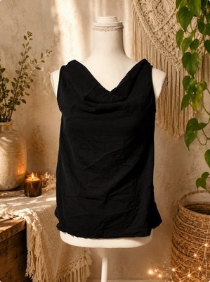 Women s Black Sleeveless Blouse with Draped Front  Size Small New Without Tags 