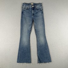 Mother The Weekender Fray Jeans Women  s 24 Blue Denim Mid Rise Flare