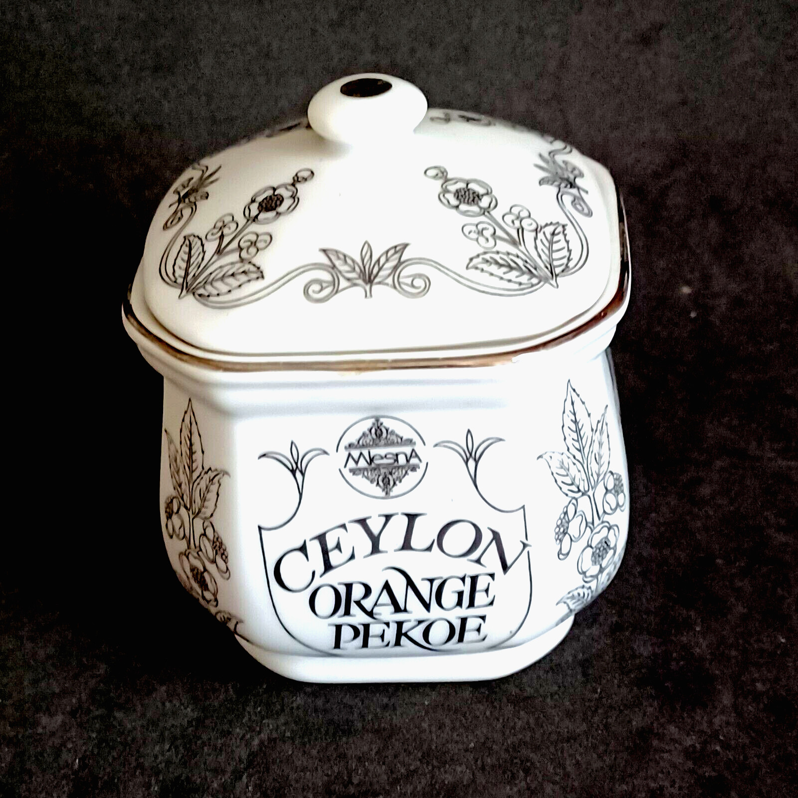 Tea Canister Jar Giftware Mlesna Porcelain Ceylon Orange Pekoe Sri Lanka 3.5