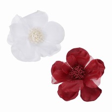 Large Fabric Flower Brooches Pins, 2Pcs Rose Flower Brooch, White/Wine Red