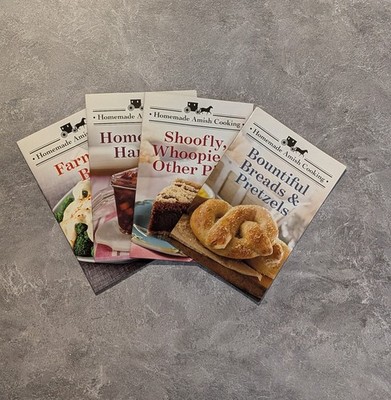 Set Of 4 Homemade Amish Cooking Cookbooks Booklets Prezels, Pies, Jam, Bread