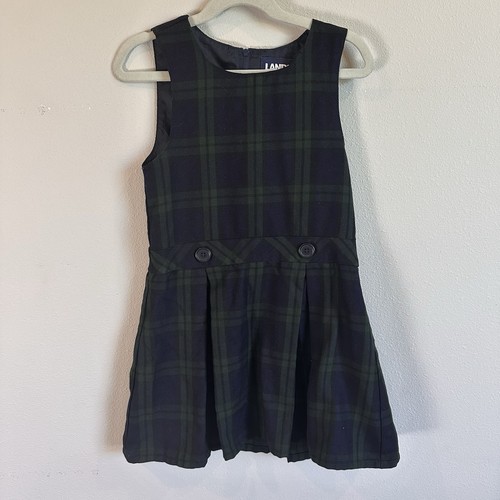 Lands End Dress Girls 6 Blue Scotch Plaid Preppy School Girl Uniform Jumper
