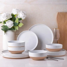Ceramic Dinnerware Sets for 4, 12 Pieces Handpainted Plates and Bowls Set wit...