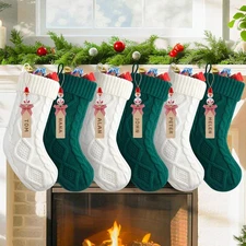 Minetom Personalized Christmas Stockings - 18” Large 6pcs Green&white 