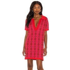 FREE PEOPLE Kitt Mini Sweater Dress NWT Red Printed Short Sleeve Women's XS