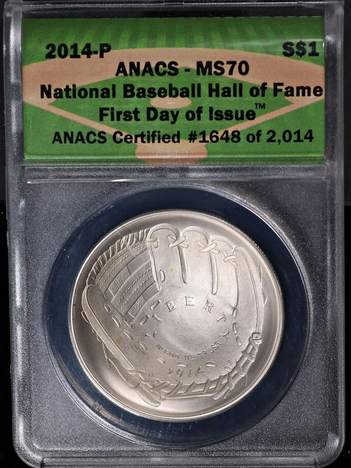 2014-P Baseball Hall of Fame Silver $1 Commemorative ANACS MS70 1st Day - Image 3 of 4