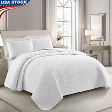 Queen Quilt Set Soft Lightweight Plaid Stripe Pillow Shams Machine Washable Cozy