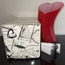 Kosta Boda Authentic Red Valentino Heart Shaped Glass Vase Signed New In Box!!