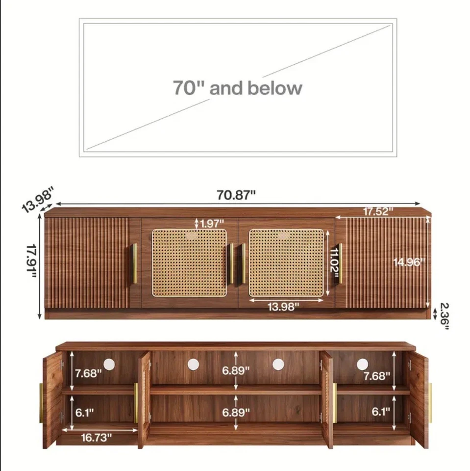 Современная Credenza середины века для телевизора 32-80 дюймов с полками для хранения - Изображение 4 из 4
