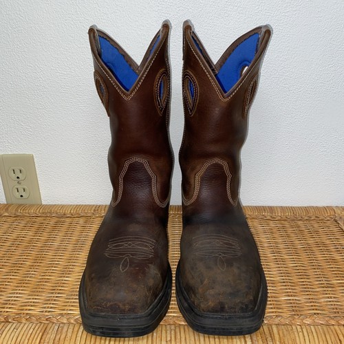 Stahlblau Herren Blau Absatz Western Leder Stahlkappe Stiefel Gr. 10,5 Cowboy Arbeit - Bild 4 von 16