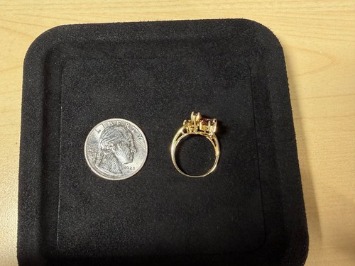 Anello in oro giallo 14 carati granato rosso scuro naturale e diamanti misura 5,5 US - 3,35 grammi - Foto 8 di 24