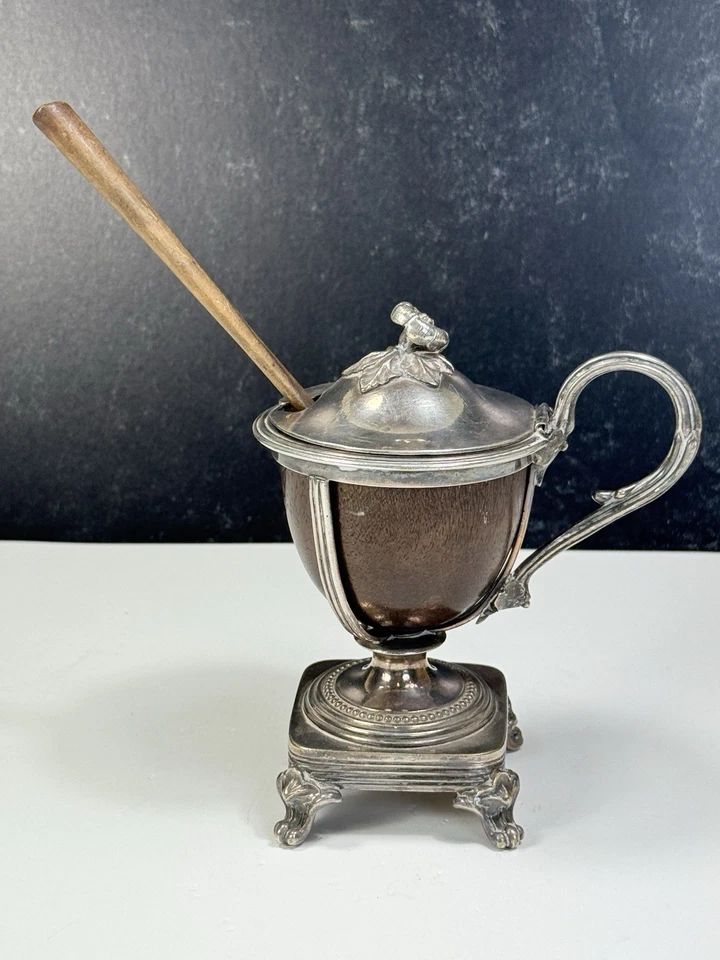 Forro y cuchara de madera para maceta de mostaza Christofle de la década de 1930 Foto 3 de 4