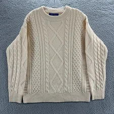 Aelfric Eden Sweater Mens Medium M Cream Fisherman Chunky Cable Knit Sweater