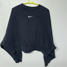 Nike Oversized Fleece Crew Sweatshirt Black Pullover DJ7665-010 Women M GUC