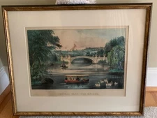 Original 19th Hand Colored Century Currier and Ives " Central Park, the Bridge",