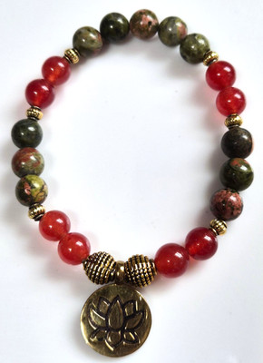 Signed YS India Multi-color Gemstone Stretch Bracelet W/Gold-tone Accents