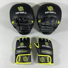 Sanabul Boxing Sparring Training Pads & S/M Adult Gloves, Black/Yellow