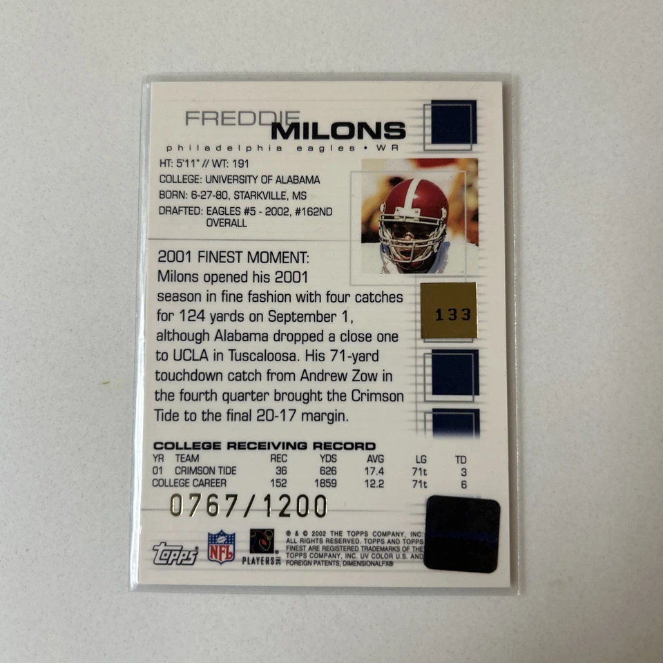 2002 Topps Finest - Freddie Milons #133 /1200 (AU, RC) - Image 2 of 2
