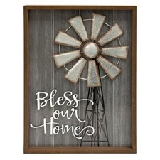 Windmill Sign BLESS OUR HOME Wood Wall Sign Freestanding/Hanging 18.5"H