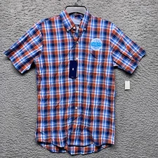 Izod Shirt Mens S Small Blue Orange Plaid Short Sleeve Button Up Wicking Cool FX