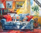 Schnauzer and American Shorthair cat in a cozy living ro 8x10 Print