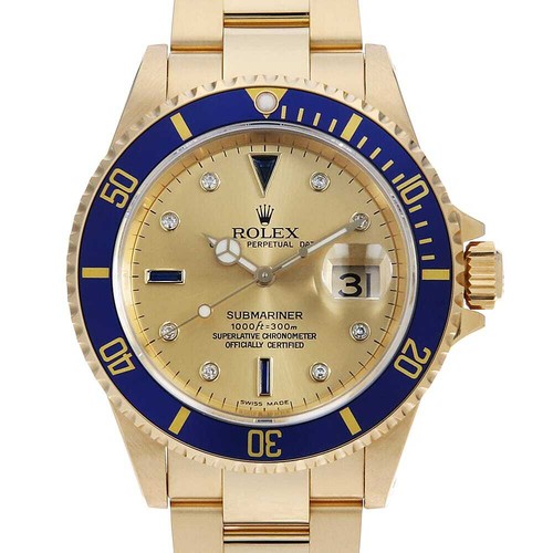 ROLEX SUBMARINER Date 8P Diamond 3P Sapphire 16618SG Champagne Gold S Number...