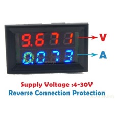 DC 0-200V 10A 4 Bit 5 Wires Amp Dual Digital Blue+Red LED Voltmeter Ammeter