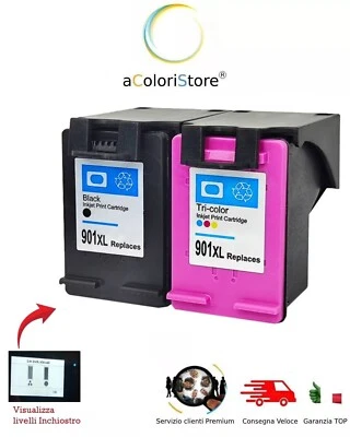 ACOLORISTORE KIT 2 CARTUCCE RIGENERATE HP 901 OfficeJet 4500 J4500 J4524 J4535 J4540 J4550