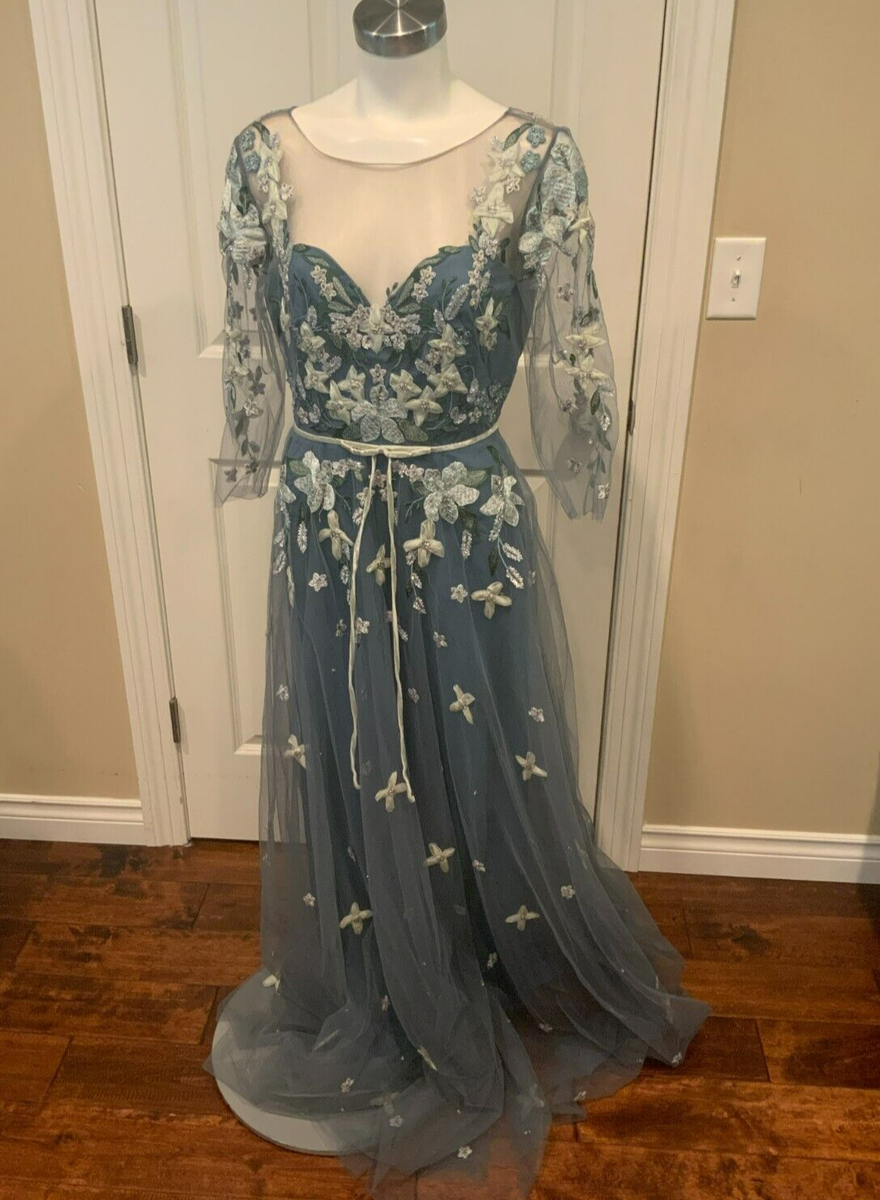 Floral Embroidered Marchesa Blue Gown Marchesa Notte Floral