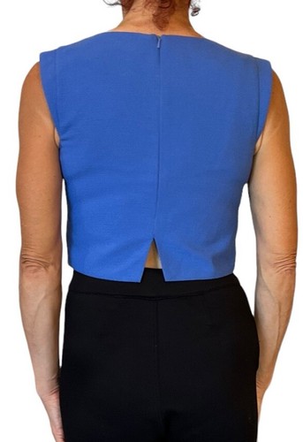 BLACK HALO WOMEN'S BLUE CREPE SLEEVELESS CROP TOP BACK ZIPPER SIZE 0 - Picture 5 of 10
