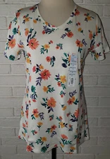 Women's Croft & Barrow Flower Short Sleeve V-Neck Classic Tee T-Shirt Top S-2XL