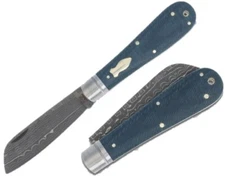 Rough Ryder Reserve Patriarch Folding Knife 3" Damascus Steel Blade Blue Micarta