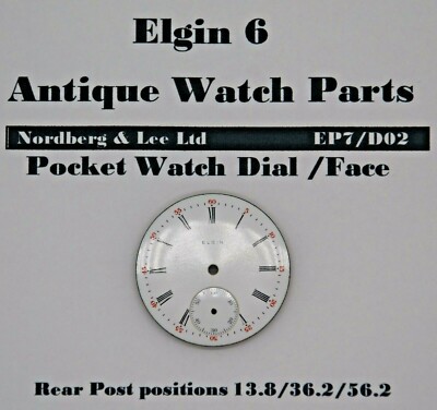 Elgin 6, datiert 1910 Taschenuhr Zifferblatt / Zifferblatt, 13,8/36,2/56,2, EP7/D02