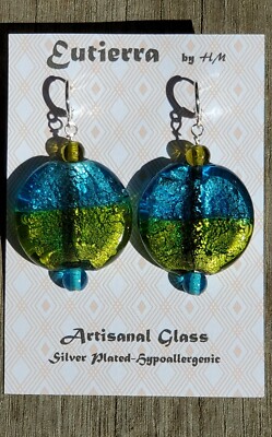 Eutierra Artisanal Glass Earrings Hand Crafted In The USA Silver Plated 2 1/2''