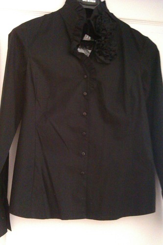 NWT Katherine Barclay Women's Chic Black Blouse with Neck Rose detailing - Picture 2 of 5
