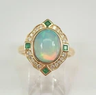 3Ct Oval Cut Opal & Emerald Women's Halo Engagement Ring 14K Yellow Gold Finish