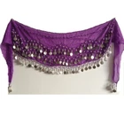 Dark Purple Belly Dance Hip Skirt Scarf Wrap Belt with 3 Rows Silver Coins US