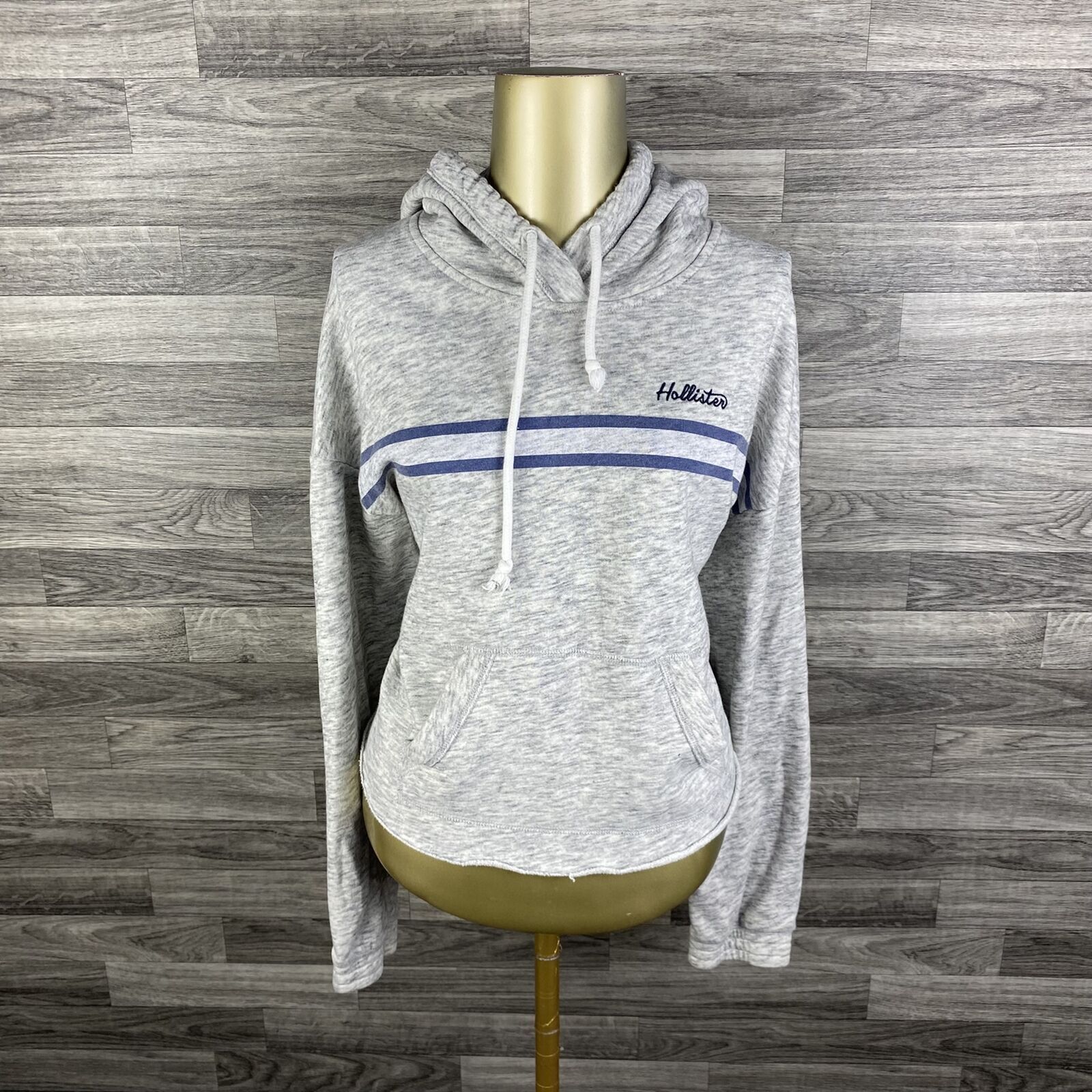 HOLLISTER Pullover Drawstring Tie Grey Cropped Ho… - image 1